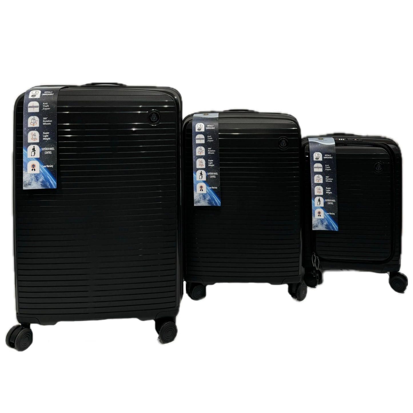 3’lü Valiz Seti – 20’’ / 24’’ / 28’’ | Dayanıklı PP Malzeme | 360° Tekerlekli Siyah-Prenseshome Leyweg-Prenseshome Leyweg