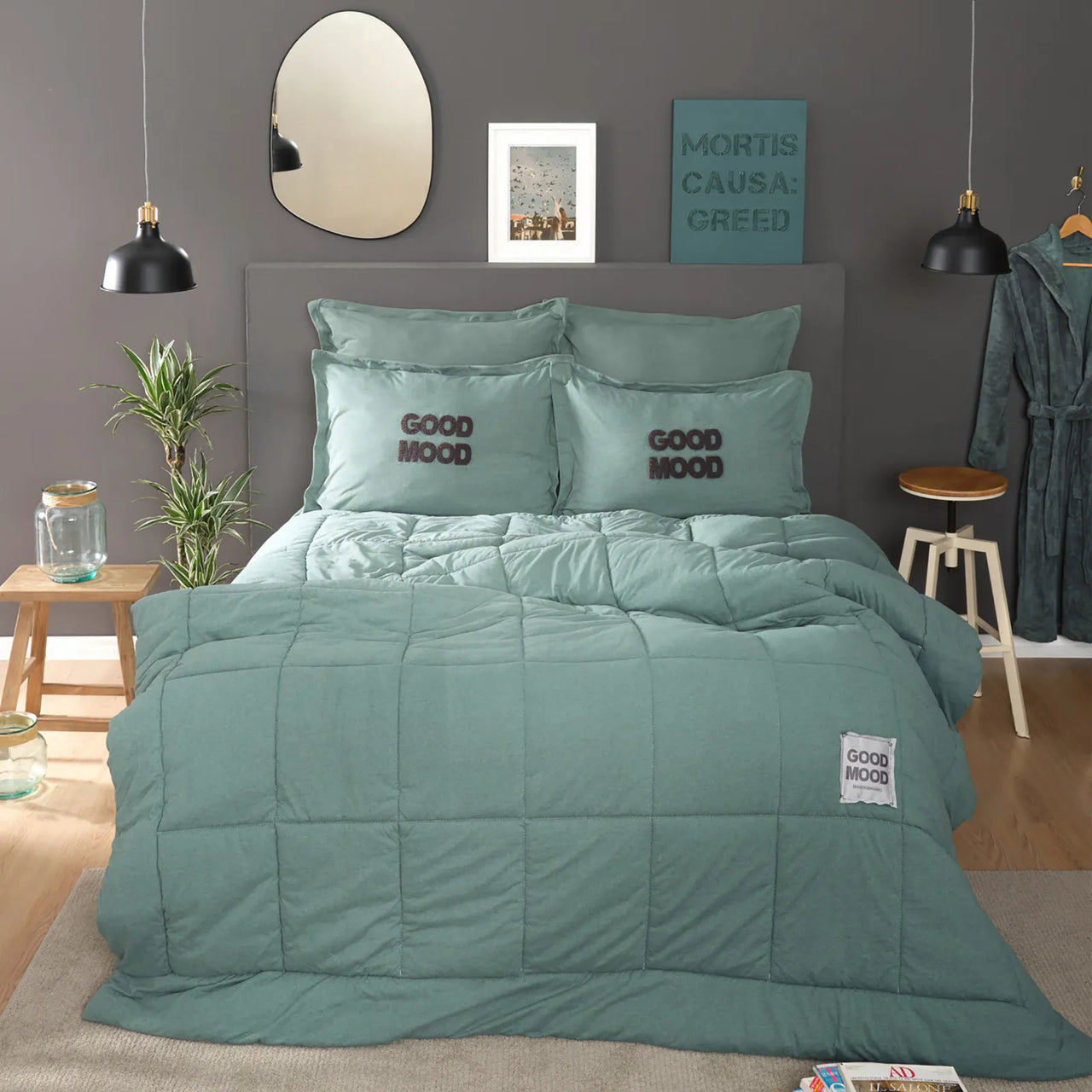 Karaca Home Motto Cotton Comfort Çift Kişilik Uyku Seti – Petrol-Yatak Odasi-Prenseshome Leyweg-Prenseshome Leyweg