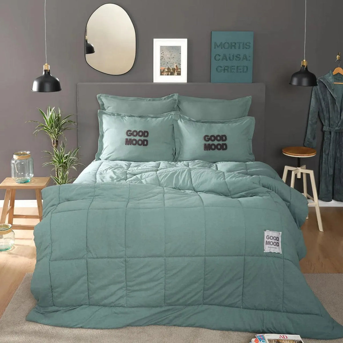 Karaca Home Motto Cotton Comfort Çift Kişilik Uyku Seti – Petrol-Yatak Odasi-Prenseshome Leyweg-Prenseshome Leyweg